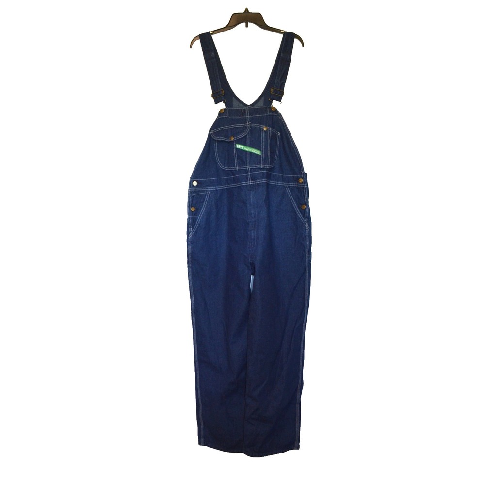 Vintage Key Blue Jean Denim Carpenter Bib Overall Sz 42x30  Waist 44" Inseam 30"